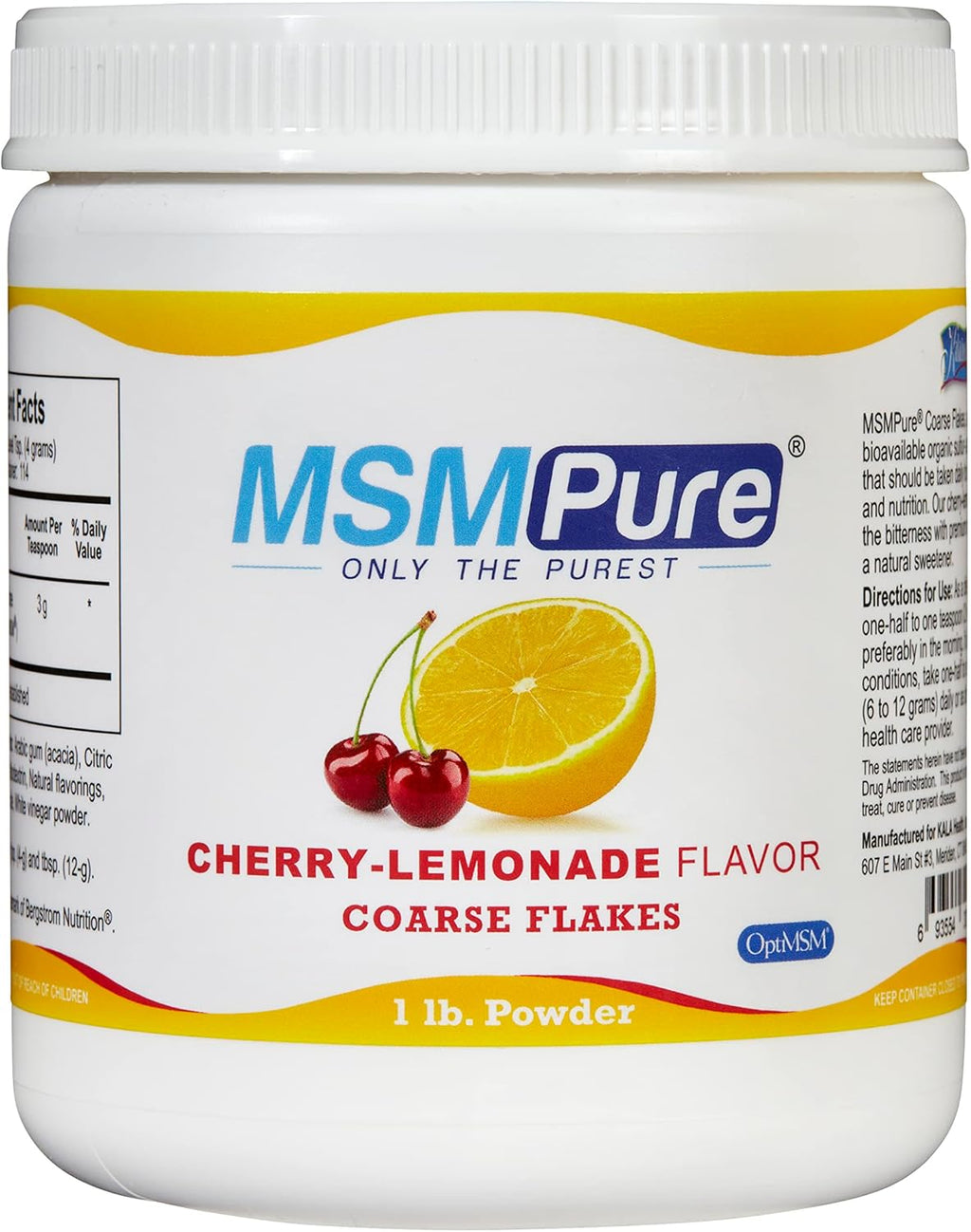 KALA HEALTH MSMPure Cherry Lemonade Flavored Coarse MSM Powder Flakes – US-Made MSM for Joint Health, Skin Appearance, and Hair & Nail Support – 1 lb, Organic Sulfur