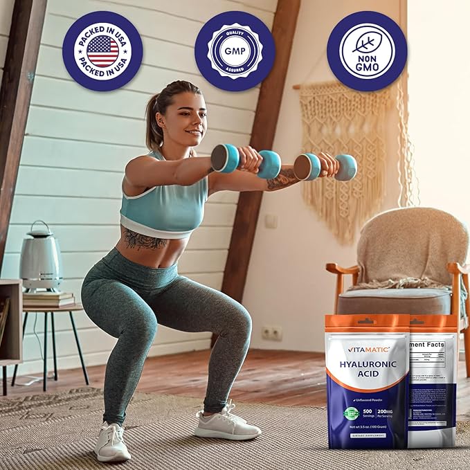 Vitamatic Hyaluronic Acid Powder 200mg - Supports Healthy Connective Tissue and Joints - Promote Youthful Healthy Skin - 100 Gram