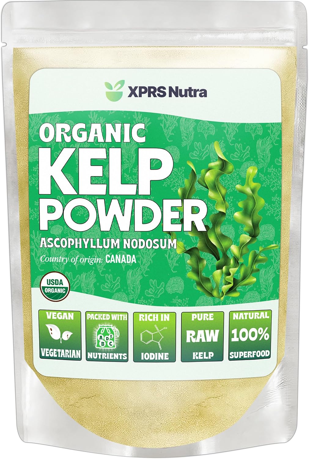 XPRS Nutra Organic Kelp Powder (Ascophyllum Nodosum) - Seaweed Powder Rich in Iodine, Immune Vitamins and Minerals - Food Grade Sea Kelp Supplement Vegan Superfood for Skin Care (16 oz)