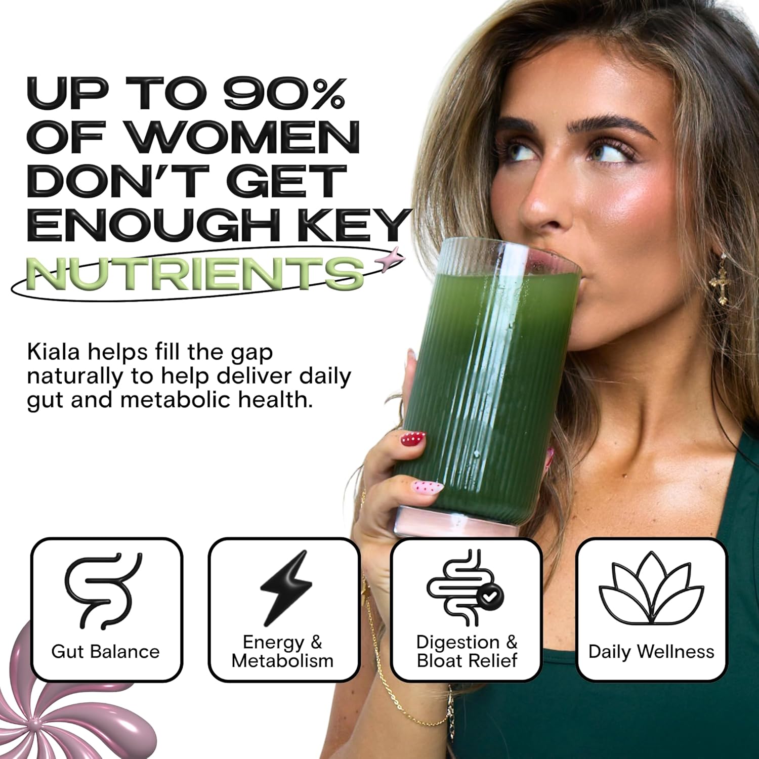 Kiala Nutrition Super Greens Gummies with 11x Organic Greens, Pre, Post & Probiotics, Antioxidants Superfood Gummy Fiber Supplement Supports Gut Health & Digestion, Dairy Free, Vegetarian, 60 Gummies