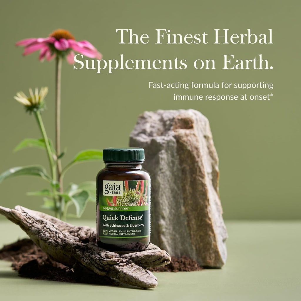 Gaia Herbs Quick Defense - Fast-Acting Immune Support Supplement for Use at Onset of Symptoms - with Echinacea, Black Elderberry, Ginger & Andrographis - 40 Vegan Liquid Phyto-Capsules (4-Day Supply)