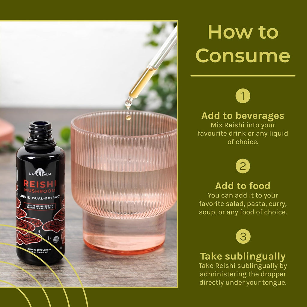 Naturealm Reishi Mushroom Liquid Tincture Supplement – Promotes Calmness, Immune Support & Sleep Aid, Vegan, Non-GMO – Organic Fruiting Bodies, 1 Month Supply