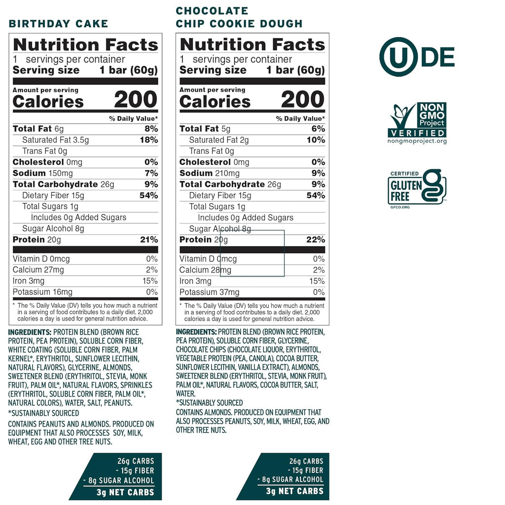 No Cow Vegan Protein Bars, Upgraded Brand Sampler Pack | 20g Plant Based Protein, Gluten Free, Dairy Free, Soy Free, Keto Friendly, Low Sugar, High Fiber Snack Bars | Pack of 12