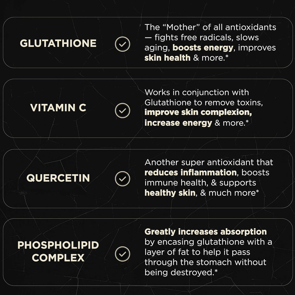 ELMNT 2150mg Super Liposomal Glutathione Supplement w. Vitamin C, Quercetin & Pure L Glutathione 2000mg Triple Action Formula Glutathione Liposomal Supplement w. Phospholipid Layer - 90 Pills, Non-GMO