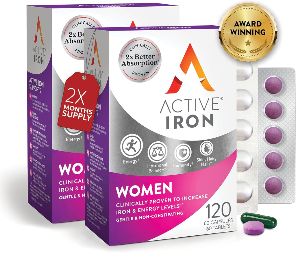 Iron Supplement 25mg + Multivitamin for Women – Clinically Proven to Increase Energy & Reduce Tiredness – Gentle, Non-Constipating Iron + Women’s Multivitamin – 60 Capsules + 60 Tablets
