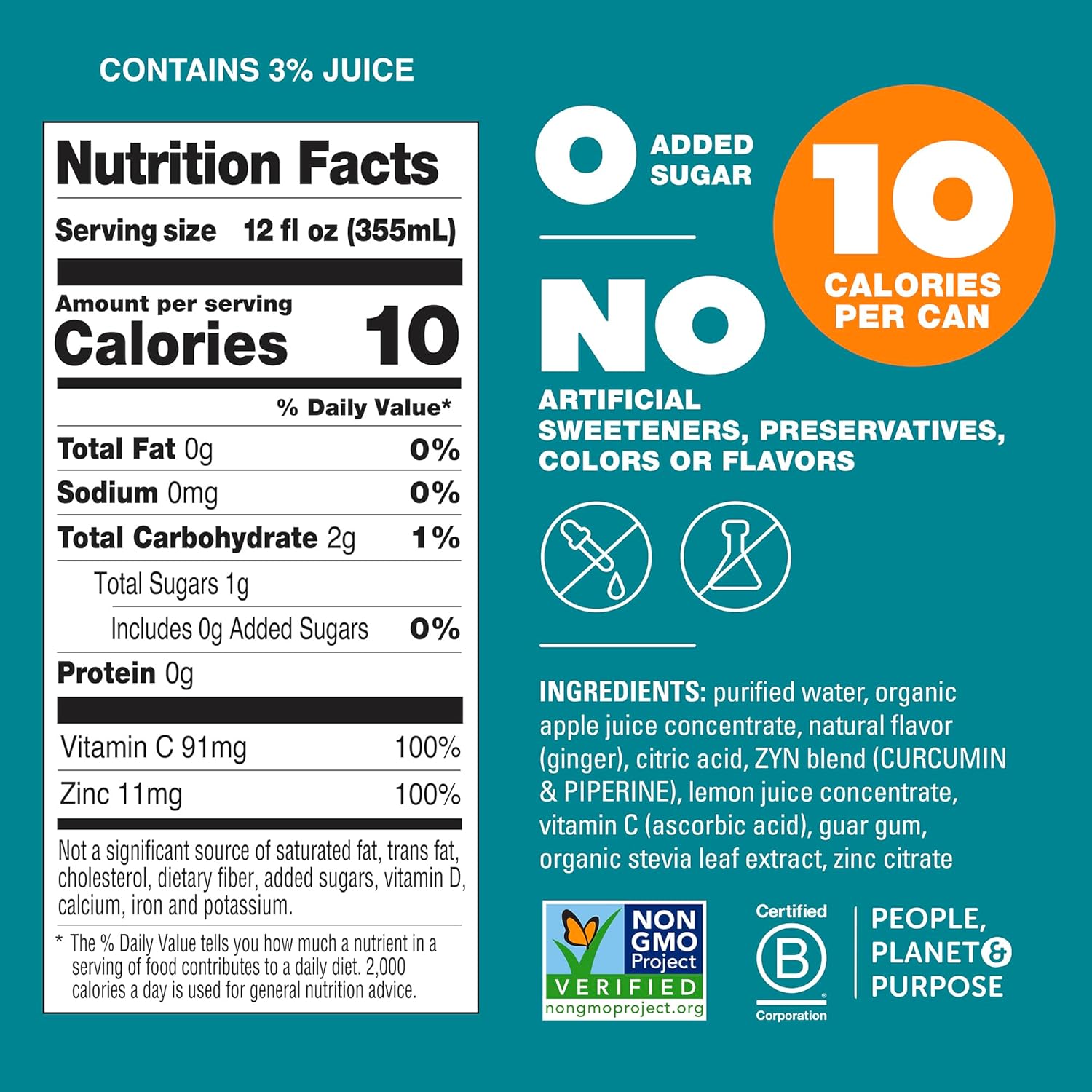 ZYN Turmeric Wellness Drink (6 Pack), Lemon Ginger Flavored Turmeric Curcumin Drink with Black Pepper, No Added Sugar, Low Carb & Low Calorie Drink, Clean Alternative