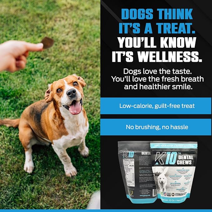 K10 Dental Chews (60 Count) – Low-Calorie Dog Chew with Human-Grade Ingredients – Dog Chews That Support Fresh Breath, Oral Hygiene, Digestion & Vitality – Vet-Preferred Dental Treats for Dogs