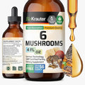 BIO KRAUTER 6 Mushrooms Supplement 6-in-1 - Lions Mane, Shiitake,Turkey Tail, Cordyceps, Reishi & Chaga Liquid Extract - Mushroom Complex Tincture - Vegan Drops 4 Fl.Oz.