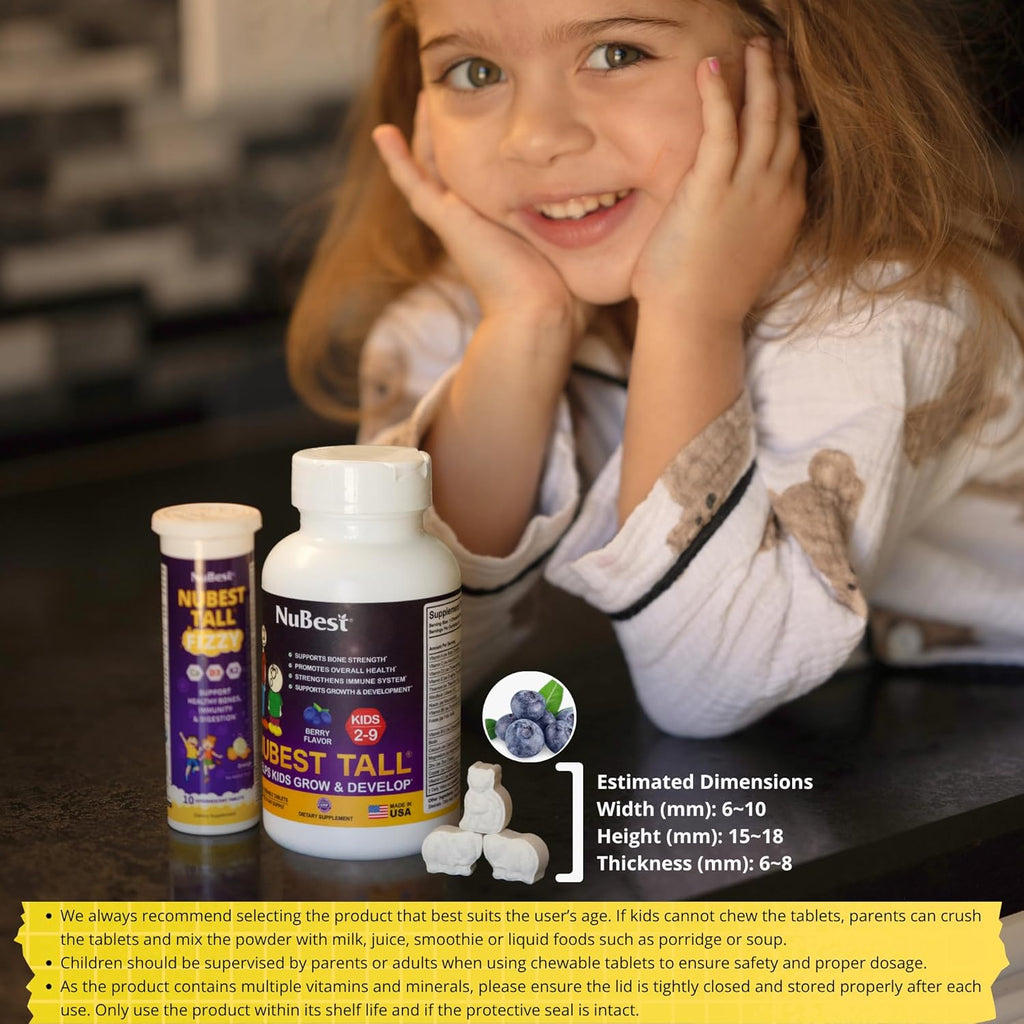 NuBest Tall Kids - Toddlers Vitamins and Kids Vitamins for Age 2 to 9 - Bone Strength, Brain Growth and Immunity with Multivitamins & Minerals | 90 Chewable Tablets | 6 Pack