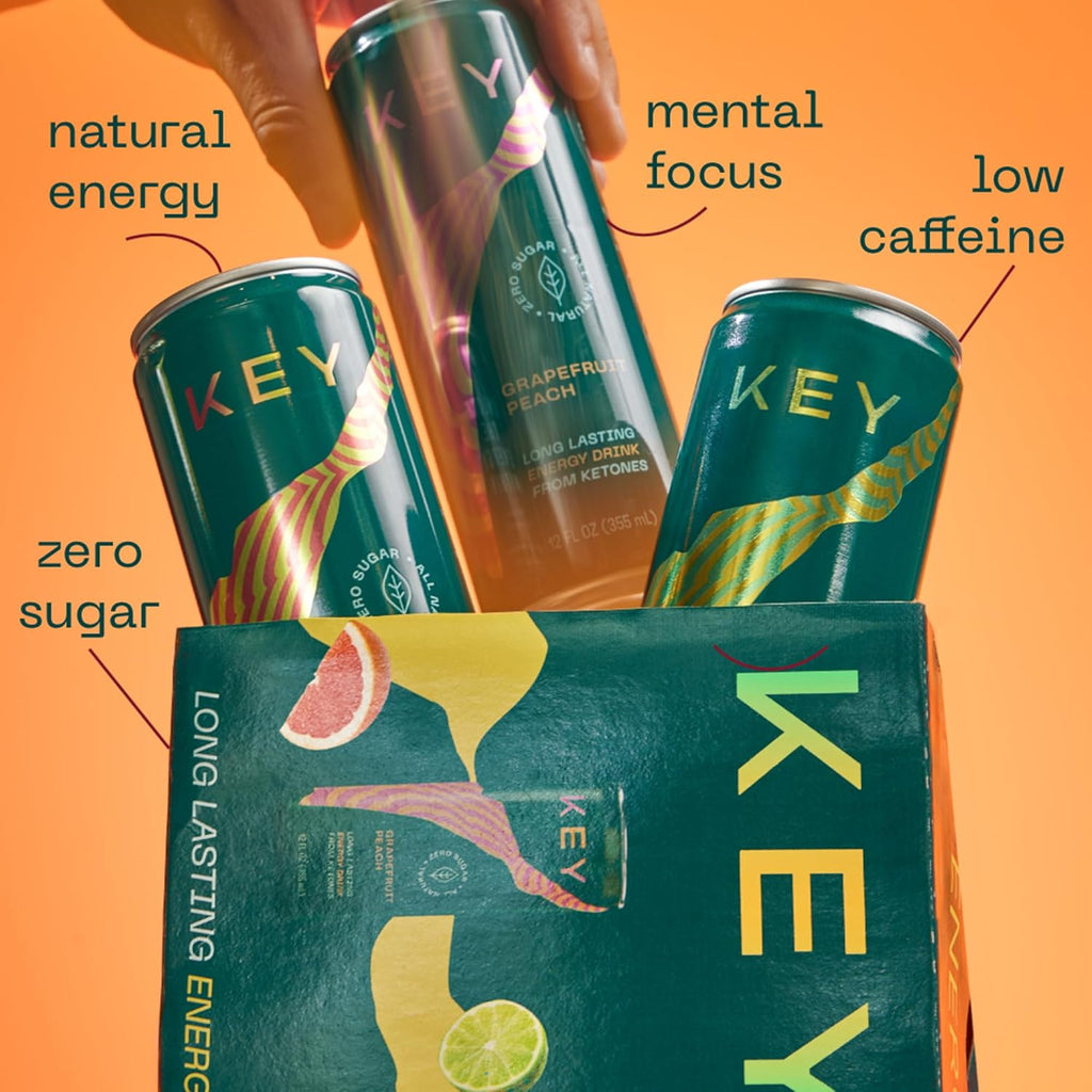 KEY Ketone Energy Drink - Sugar Free and All Natural from Ketones for Long Lasting Energy and optimal Green Tea Caffeine and L-Theanine for Mental Focus to Perform, Variety Pack (Pack of 12)
