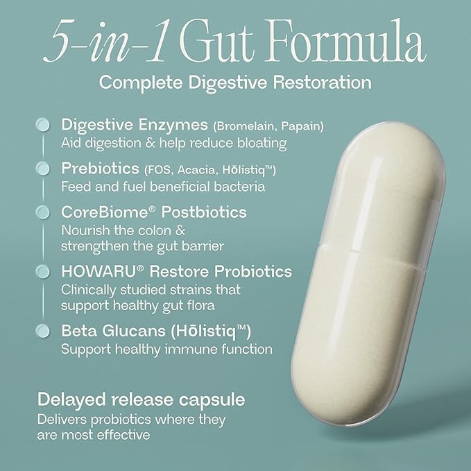 BIOMA Probiotics for Digestive Health 10 Billion CFU - 5-in-1 Gut Health Supplement with Prebiotics & Enzymes - Bloating Relief for Women & Men - Delayed Release (60 Capsules - 30 Day Supply)