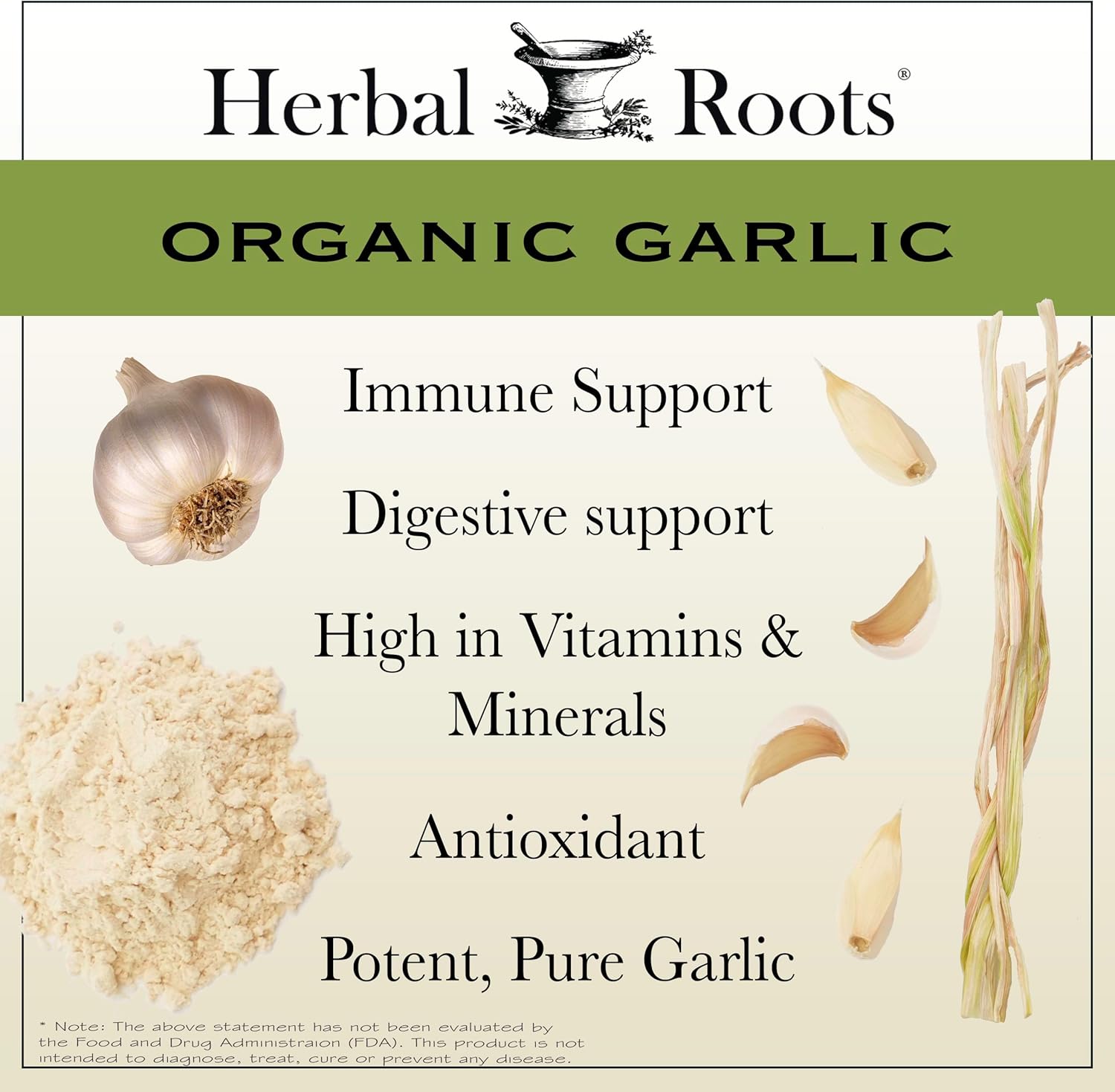 Herbal Roots Organic Whole Bulb Garlic Pills - Potent Extra Strength | 600 mg - 60 Organic Vegan Capsules