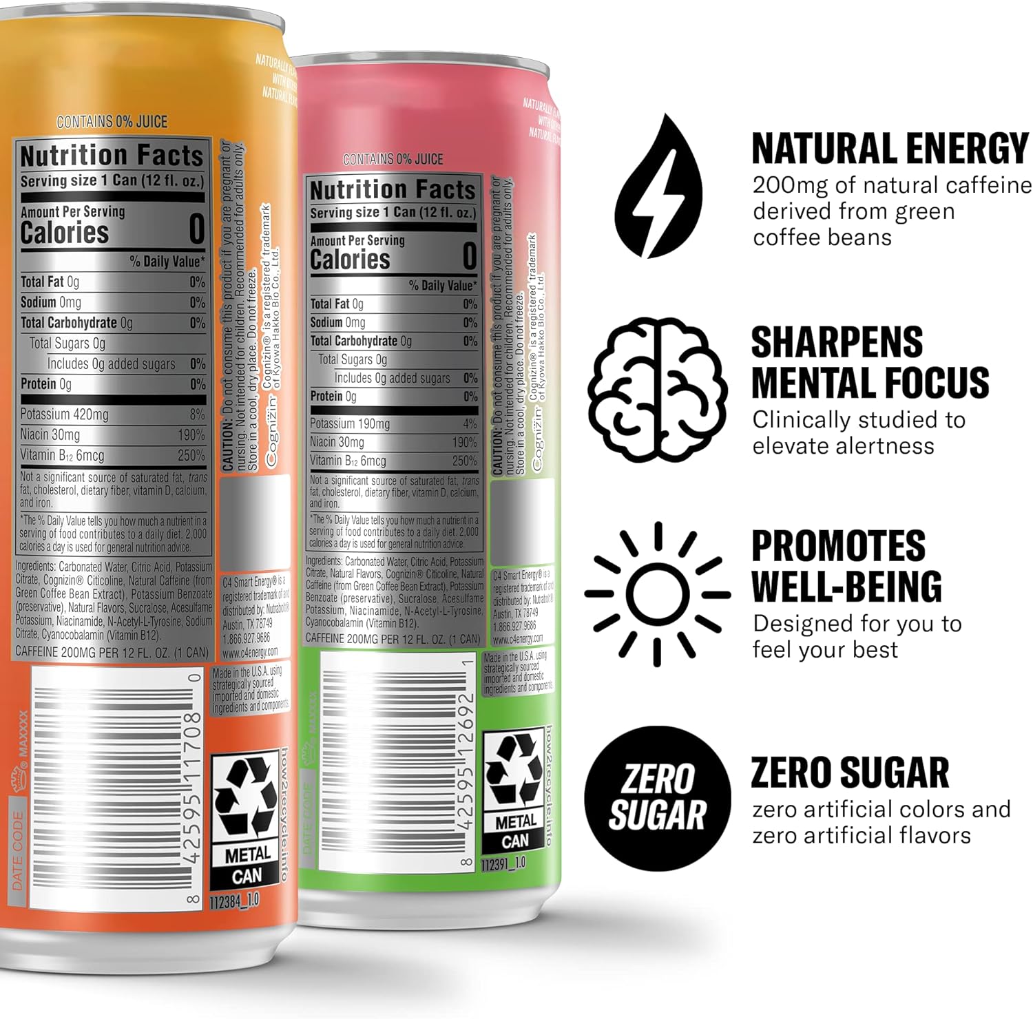 Cellucor C4 Smart Energy Drinks Variety Pack, Sugar Free Performance Fuel & Nootropic Brain Booster, Coffee Substitute or Alternative, 4 Flavor Tropical Oasis Variety 12 Pack