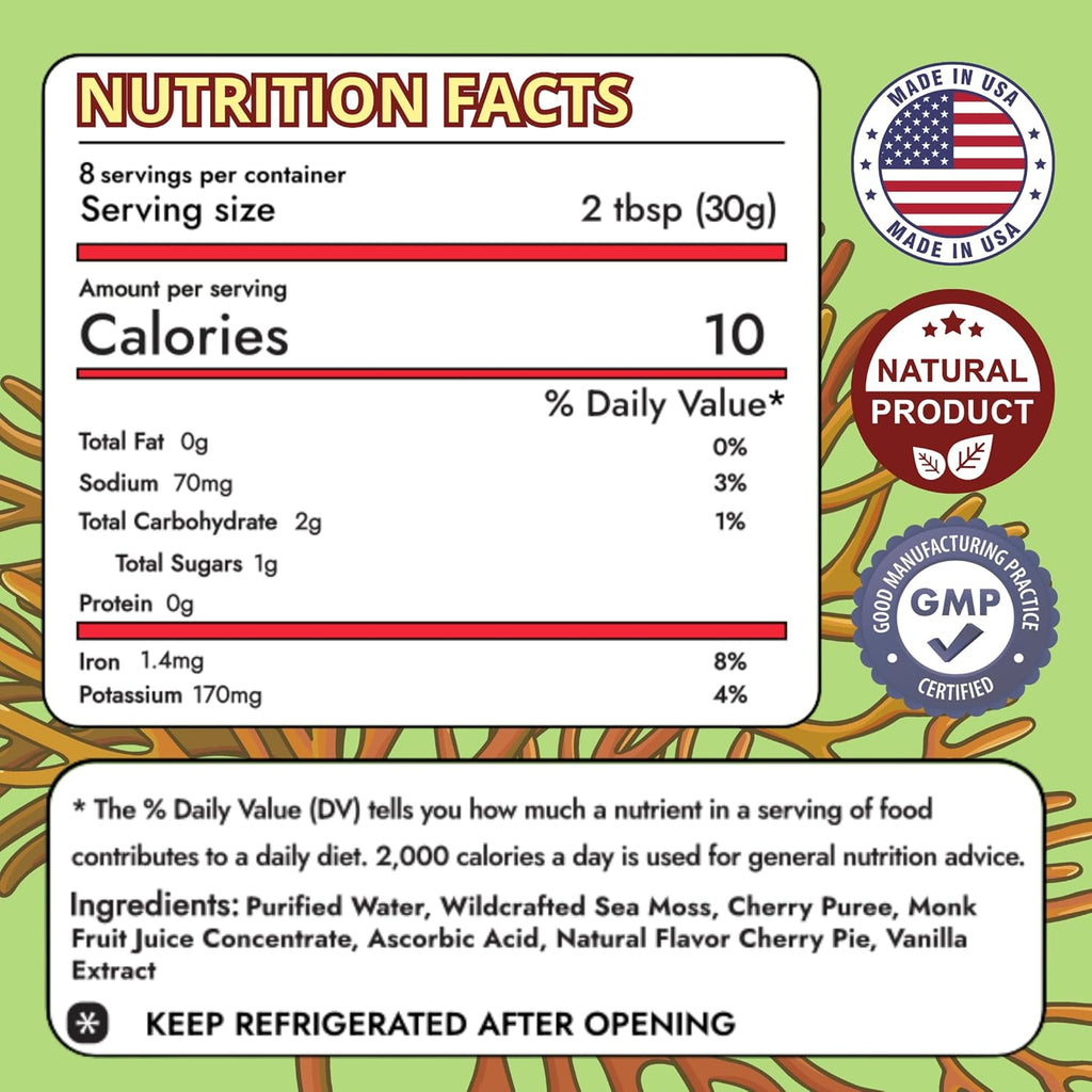 Biolore Sea Moss Gel Cherry Pie Made in USA Raw Wildcrafted Irish Seamoss Essential Vitamins Trace Minerals Vegan Superfood, Jam, Jelly & Sweet Spread Gifts - 8oz