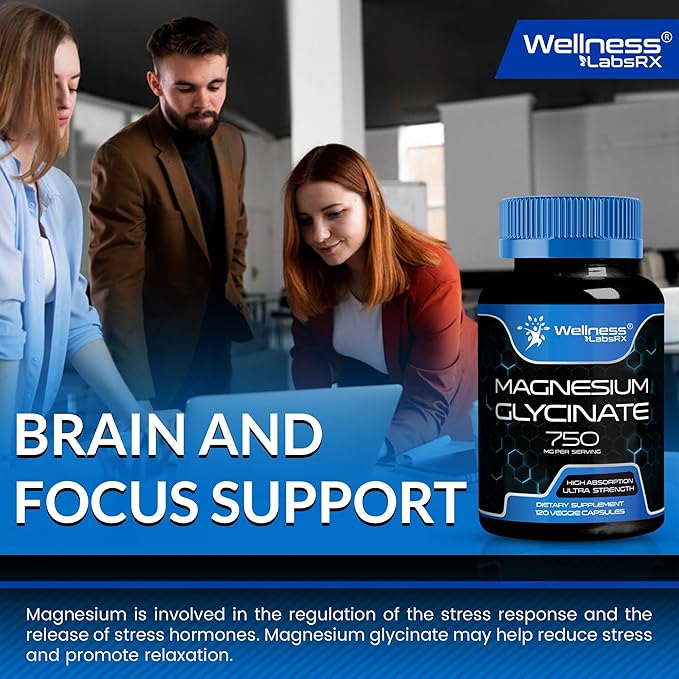 Magnesium Glycinate 750mg | High Absorption Chelated Calm Support for Women and Men - Glicinato De Magnesio, Magnesium Chelate Supplement for Heart Health, Sleep Support - 120 Count