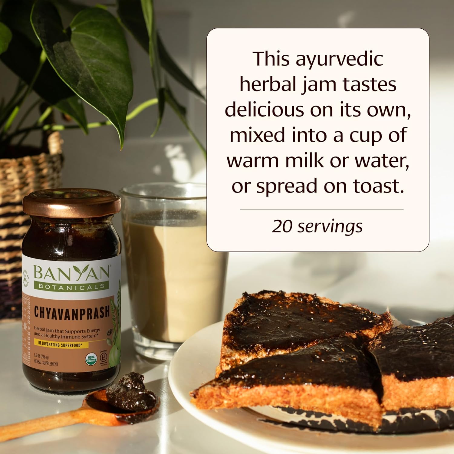 Banyan Botanicals Chyavanprash – Organic Ayurvedic Herbal Jam with Raw Honey, Amla & Ashwagandha – Vitalizing Superfood Immune Support Supplement* – 9.4 oz – Non GMO Sustainably Sourced Gluten Free