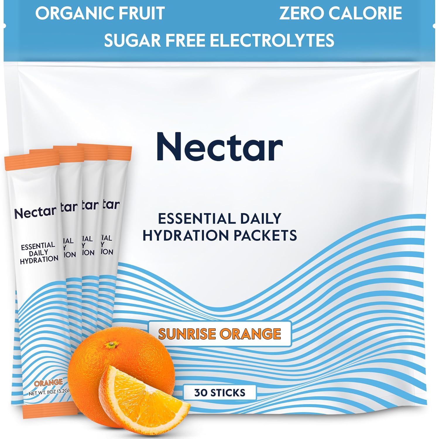 Nectar Hydration Packets - Electrolytes Powder Packets - No Sugar or Calories - Organic Fruit Liquid Daily IV Electrolytes Powder for Dehydration Relief and Rapid Rehydration (Orange 30 Pack)