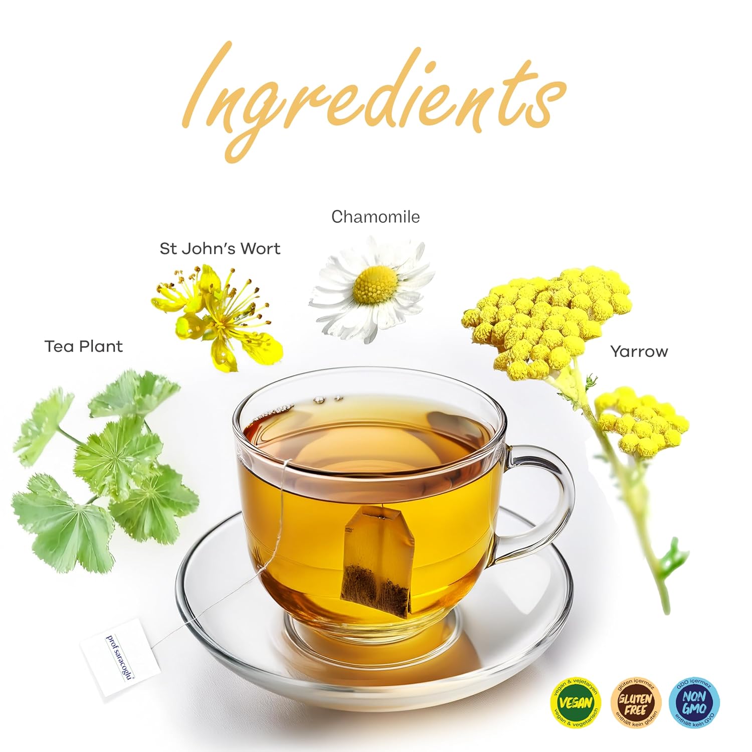 Prof Saracoglu 1 Box Pro-Woman Herbal Tea – Caffeine-Free Herbal Blend with Chamomile and Yarrow, Made for Women’s Daily Routine, 20 Organic Tea Bags in Resealable Box