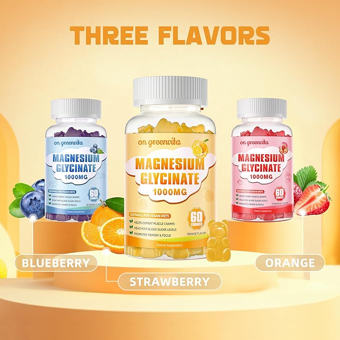 Magnesium Glycinate Gummies 1000mg - Sugar Free Magnesium Potassium Supplement with Vitamin D, B6, CoQ10 for Calm Mood & Sleep Support - 120 Orange Gummies 2 Pack