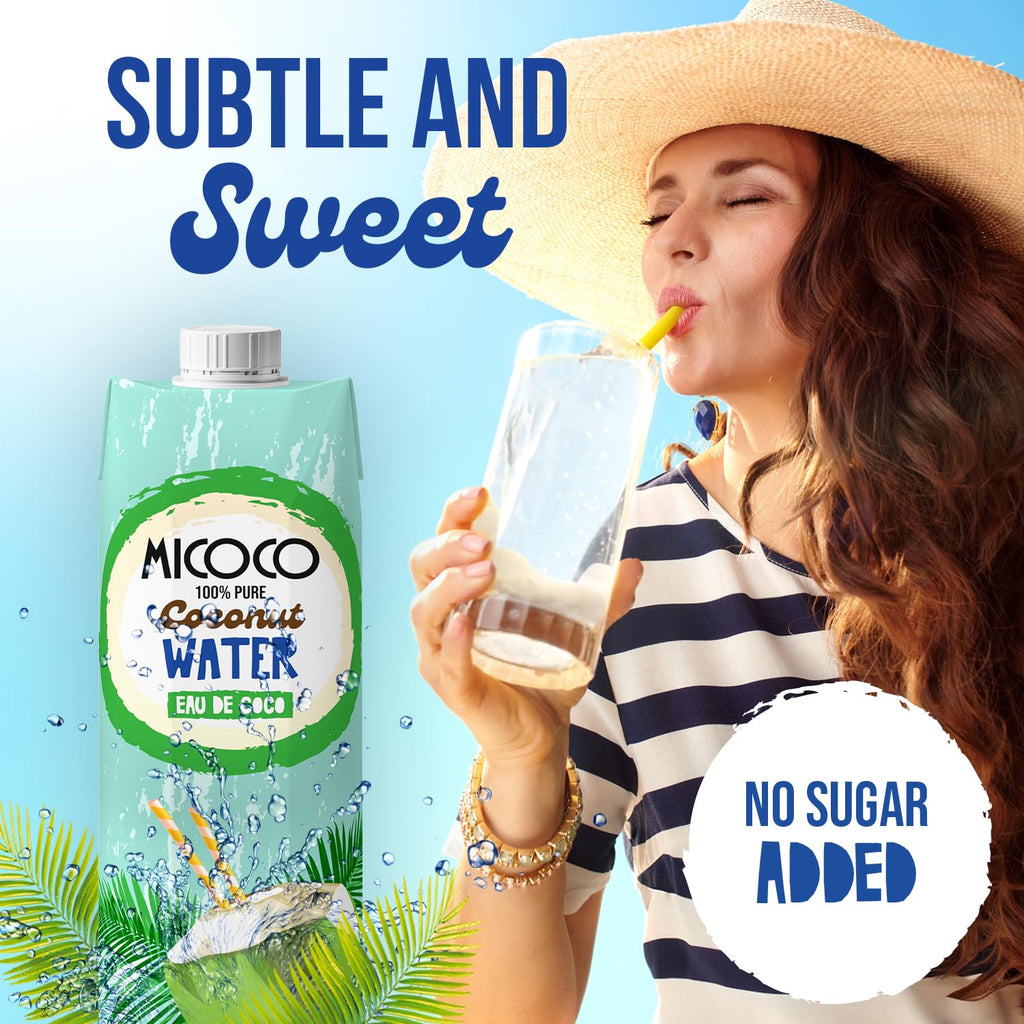 MICOCO Coconut Water, No Added Sugar, 16.9 Fl Oz (Pack of 12)