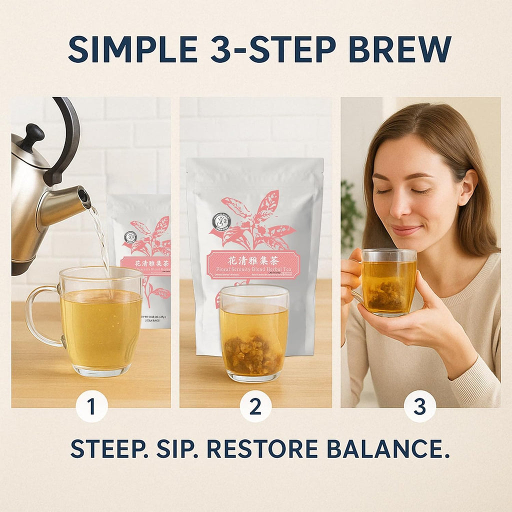 Herb Guru Floral Serenity Blend Herbal Tea, natural Herbal With Rose, Honeysuckle, Chrysanthemum, and Licorice Root, Herb Infusion & Relaxing Beverage, Includes 5 natural Tea Bags for Mindful Sipping