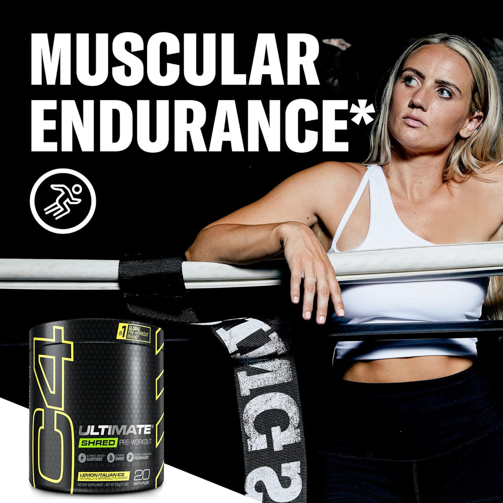 Cellucor C4 Ultimate Shred Pre Workout Powder, Fat Burner for Men & Women, Metabolism Supplement with Ginger Root Extract, Lemon Italian Ice, 20 Servings (Pack of 1)