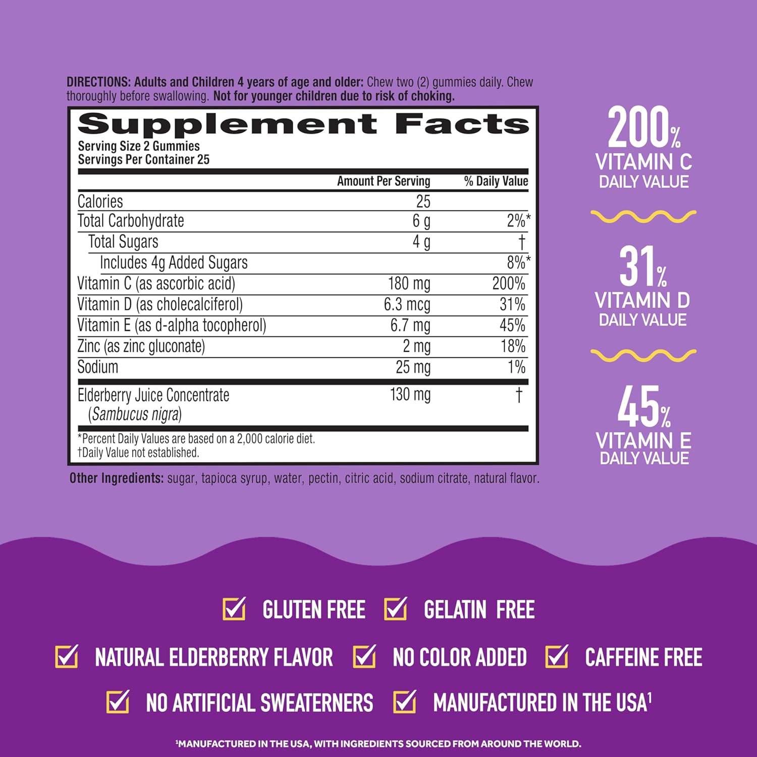 Airborne Elderberry + Zinc & Vitamin C Gummies For Adults, Immune Support Vitamin D & Zinc Gummies With Powerful Antioxidant Vitamins C D & E - 50 Gummies, Elderberry Flavor
