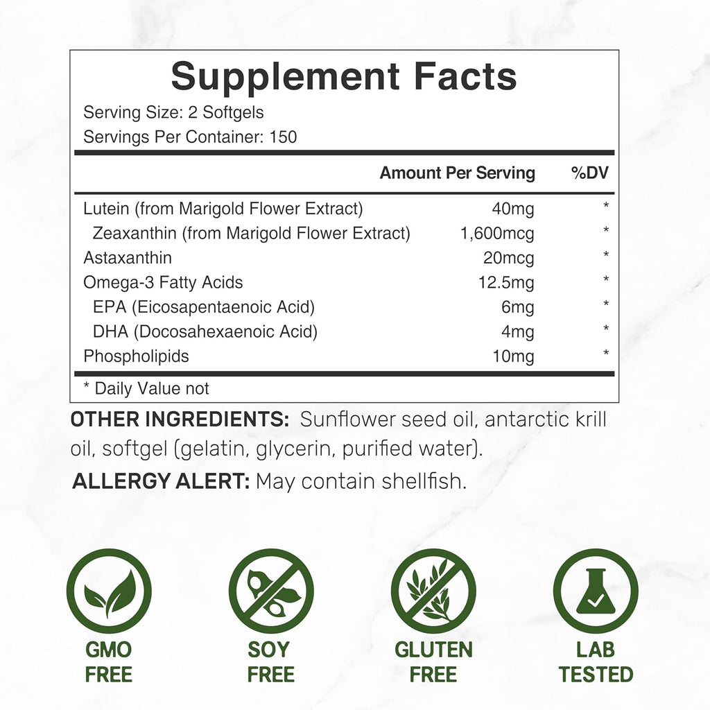 Lutein and Zeaxanthin Supplements, 40mg Per Serving, 300 Softgels