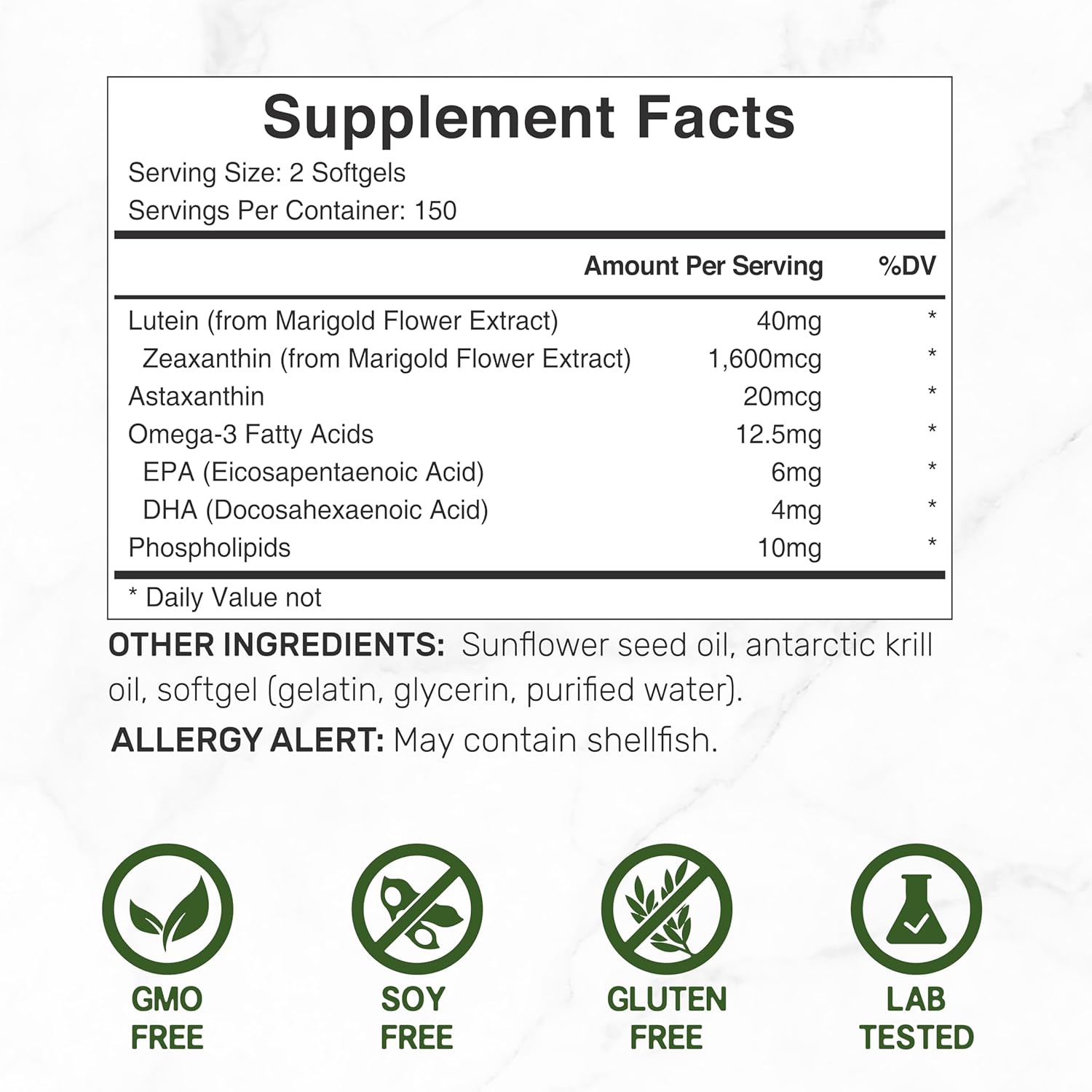 Lutein and Zeaxanthin Supplements, 40mg Per Serving, 300 Softgels