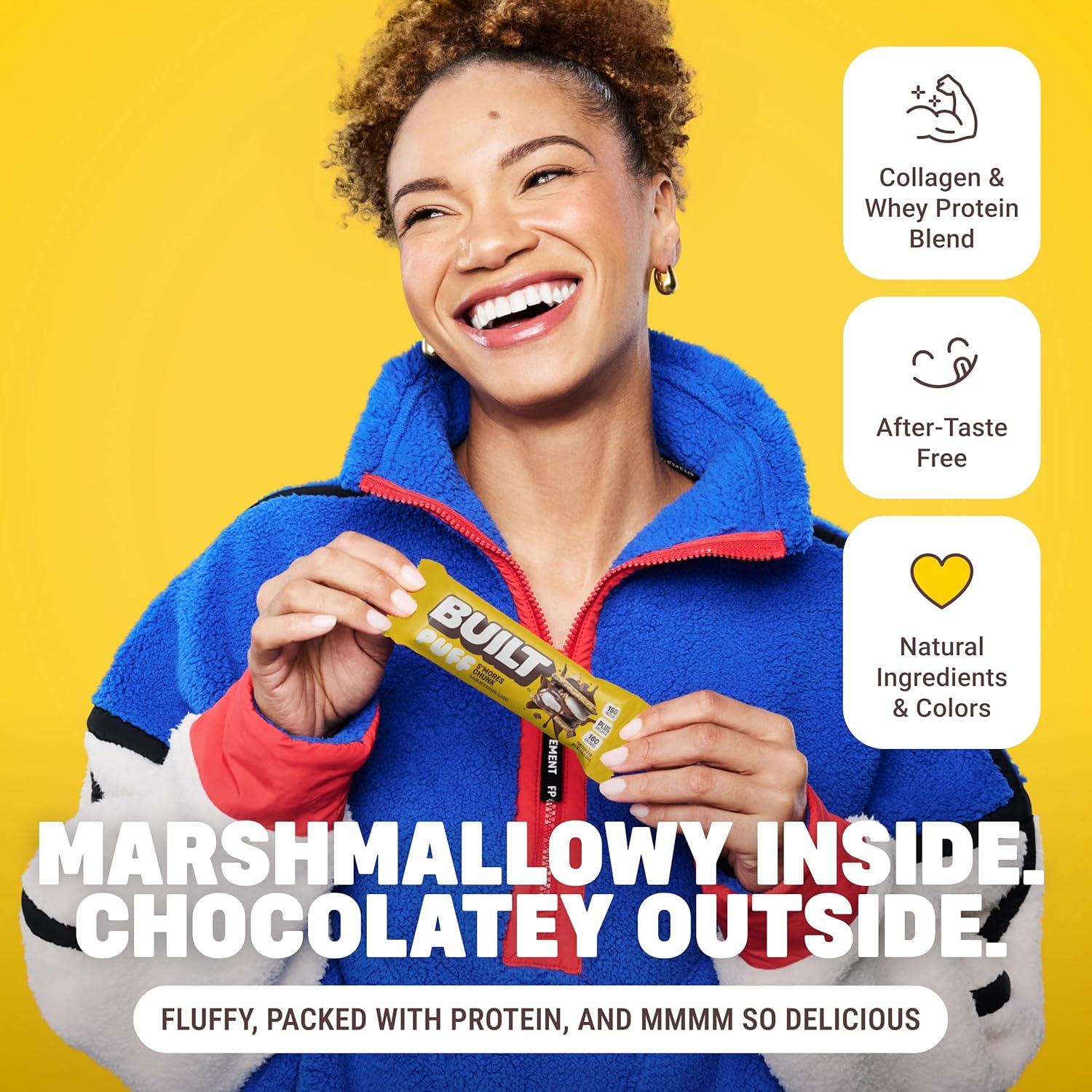 Built Bar, Puff Protein Bars, S'mores Chunk Puff, 15g Protein Snacks, On-The-Go Bars, Only 160 Calories, 9g Sugar, Collagen, Not Gluten Free, 12 Count