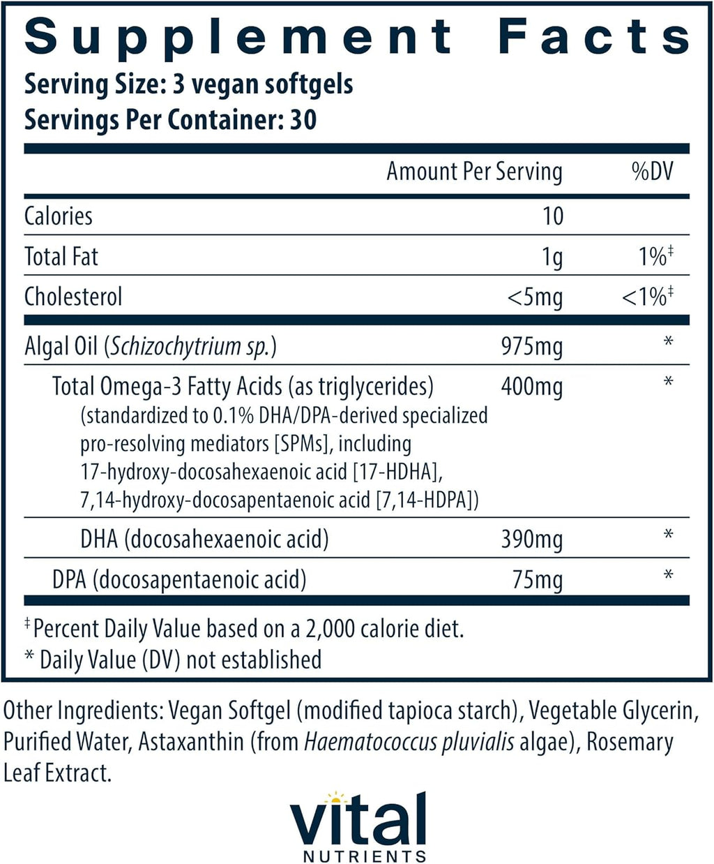 Vital Nutrients Ultra Pure® Vegan Omega SPM+ | Vegan Specialized Pro-Resolving Mediators (SPM) Omega-3 Supplement | Minor Joint Discomfort Relief* | Gluten, Dairy, Soy Free, Non-GMO | 90 Mini Softgels