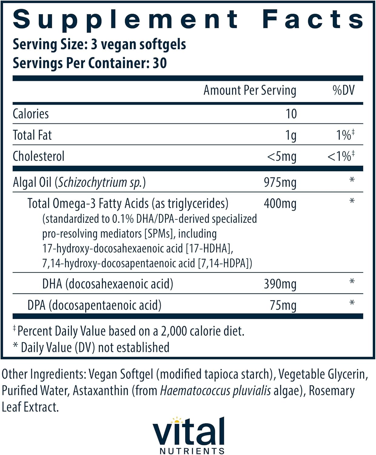 Vital Nutrients Ultra Pure® Vegan Omega SPM+ | Vegan Specialized Pro-Resolving Mediators (SPM) Omega-3 Supplement | Minor Joint Discomfort Relief* | Gluten, Dairy, Soy Free, Non-GMO | 90 Mini Softgels
