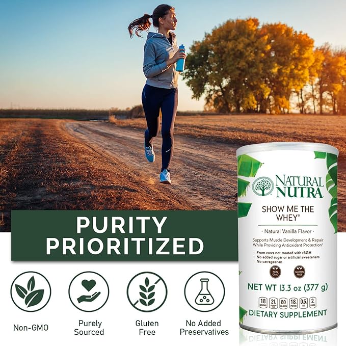 Natural Nutra Grass Fed Vanilla Show Me The Whey Protein Source Powder Enhance Digestion, Improve Body Fluid Flow, Support Bone Health and Boost Immunity, Gluten Free, Sugar-Free, Non-GMO, 13.3oz