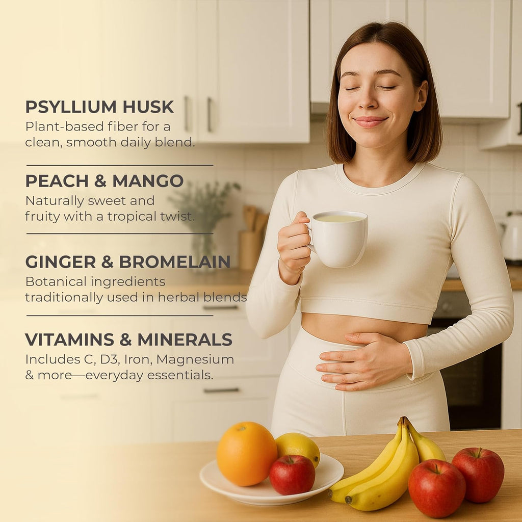 Psyllium Husk Powder | Tropical Flavored Psyllium Husk Powder for Digestive Health & Gut Support | Sugar Free Supplement for Keto & Vegan Diets | 30-Day Supply