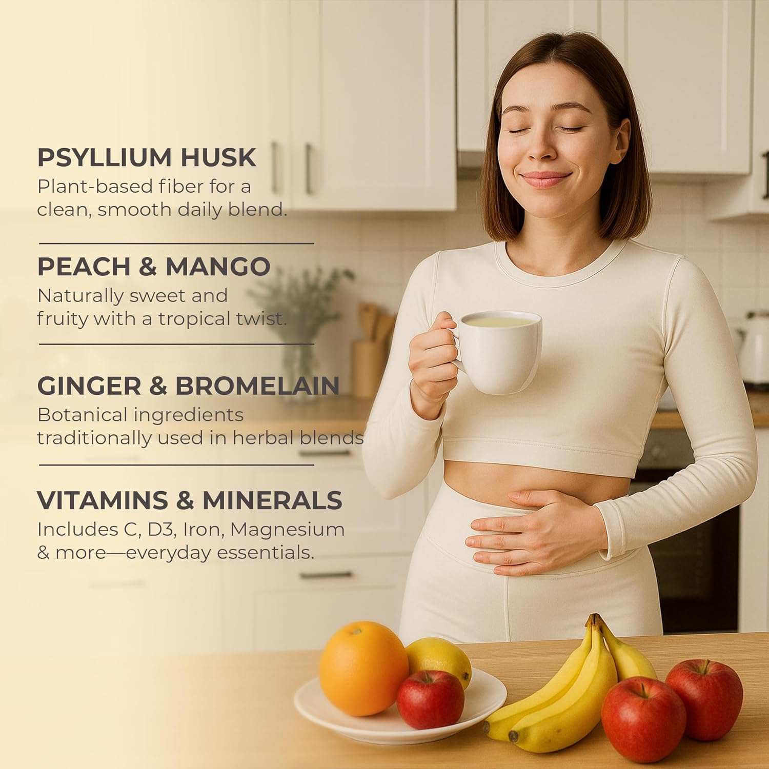Psyllium Husk Powder | Tropical Flavored Psyllium Husk Powder for Digestive Health & Gut Support | Sugar Free Supplement for Keto & Vegan Diets | 30-Day Supply