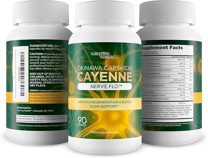 Okinawa Capsaicin Cayenne Nerve Flo - Our Best Neuropathy, Memory, & Pressure Supplement - Nervous System Support Cayenne Pepper Supplement - Okinawa Capsaicin For Neuropathy And Healthy Nerve Flow