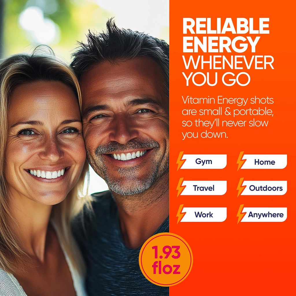 Vitamin Energy Focus+ Extra Strength Energy Shot Mango 12 Pack, 260mg Natural Caffeine, B-Vitamins, CoQ10, Amino Acids, Focus, Productivity & Clarity, Zero Sugar, Gluten-Free, 1.93 fl oz