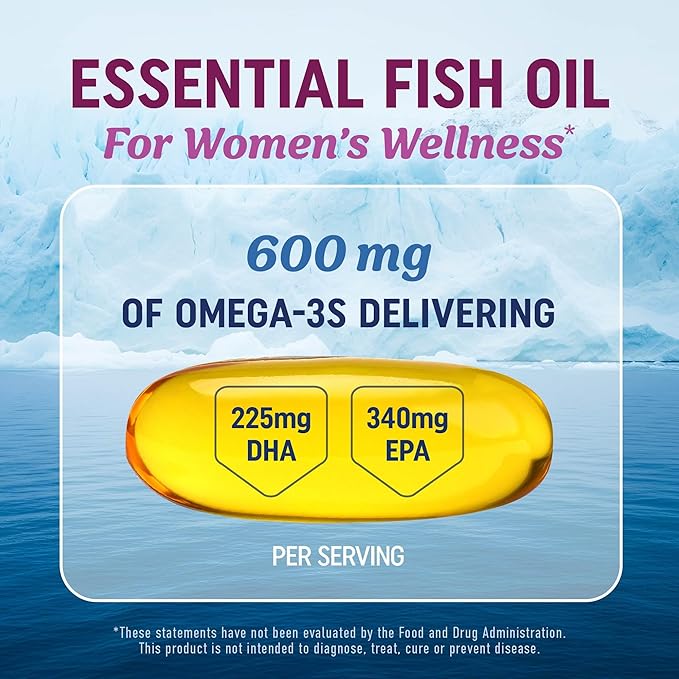 Omega 3 Supplement for Women | Fish Oil with Evening Primrose | Hormone Balance, Skin & Wellness Support | 600MG Omega3 + 800MG Evening Primrose | Fish Oil Omega 3 Supplements for Women | 120 Ct.
