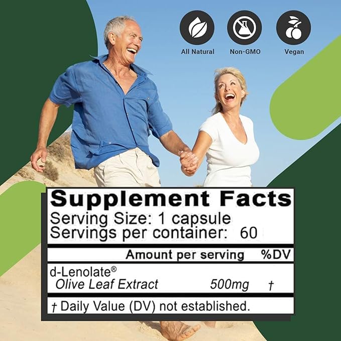 East Park Olive Leaf Extract (OLE) Super Strength d-Lenolate 500mg | 18% or More Oleuropein Immune System Booster | 60 Vegetarian Capsules (Non-GMO)