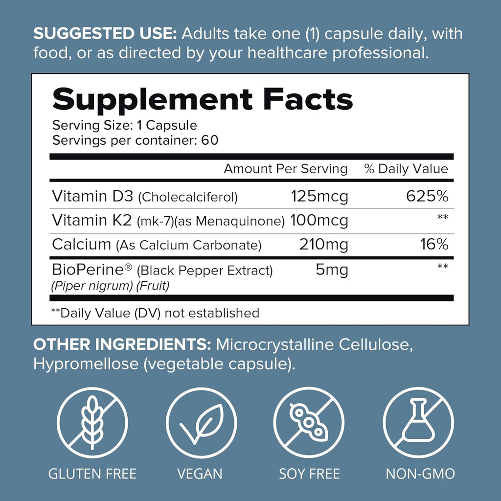 SFH K2+D3 & Calcium: The Ultimate 3-in-1 Formula for Bone, Immune, and Cardiovascular Health – 60 Capsules