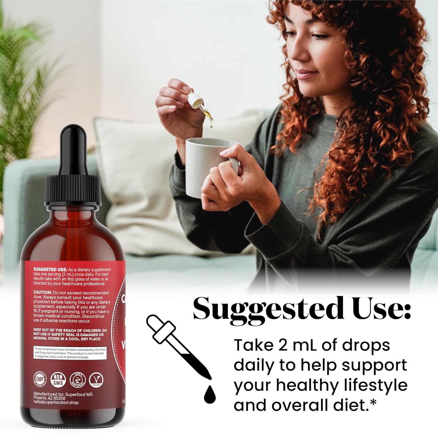 Cayenne Pepper Supplement Liquid Drops + Hawthorn Berry, Vitamin D3 K2 Beet Root Powder, Ceylon Cinnamon, Turmeric Curcumin, Organic Panax Ginseng - 6 OZ
