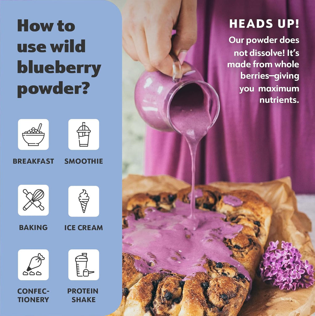 LOOV Organic Wild Blueberry Powder - 15-Day Supply, 3.2 Oz, Good for Smoothie & Breakfast, Freeze-Dried, from Northern Europe, No Added Sugar