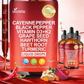 12 IN 1 Cayenne Pepper Drops Supplement, Liposomal Tech 98% Absorption, Supports* Leg Vein, Heart & Blood Vessel* Health, with Vitamin E D3+K2 & Extracts of Grape Seed, Hawthorn, Beetroot, Berberine