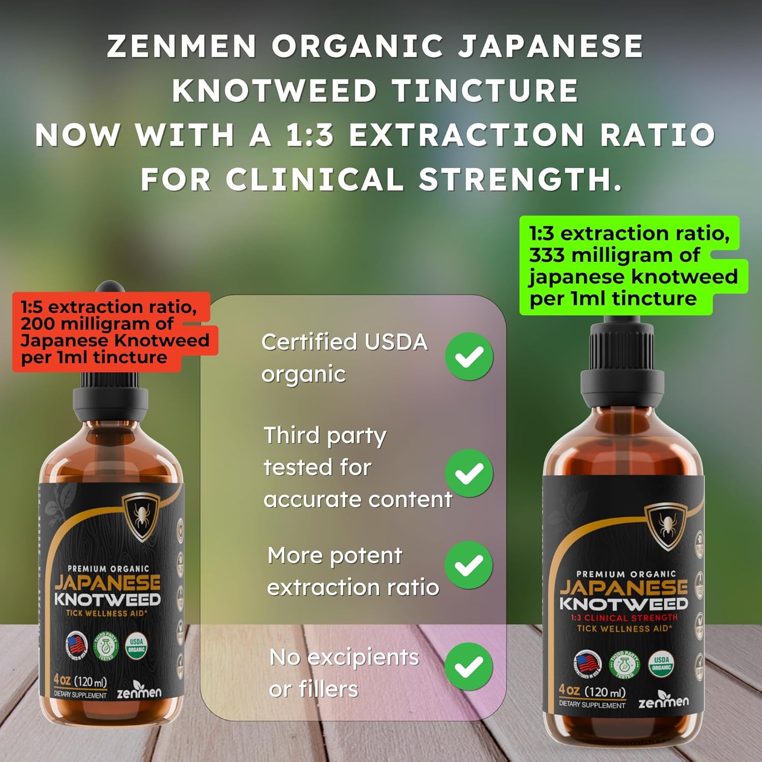 Japanese Knotweed Premium Resveratrol USDA Organic 3rd Party Tested Tincture 120ml/4oz - 1:3 Clinical Strength Ratio - Tick Wellness Aid and Immune Support Supplement - Made in The USA