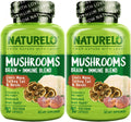 NATURELO Mushroom Supplement – Brain & Immune Health Blend with Lion’s Mane, Reishi, Turkey Tail – 90 Vegan Friendly Capsules (Pack of 2)