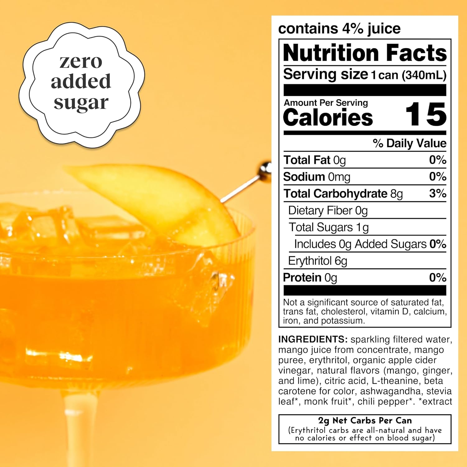 Moment Botanical Soda Soft Drink (Shark Tank) - SPARKLING Drinks | Mango Glow | L-Theanine & Ashwagandha for Calm & Clarity | 0 Added Sugar 0 Caffeine | 12-pack