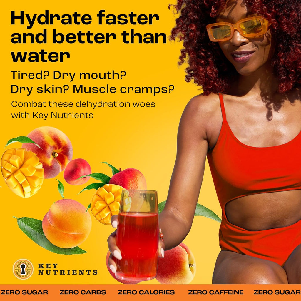 KEY NUTRIENTS Electrolytes Powder Packets - Tropical Peach Mango 20 Pack Hydration Packets - Travel Hydration Powder - No Sugar, No Calories, Gluten Free - Made in USA - Peach Mango