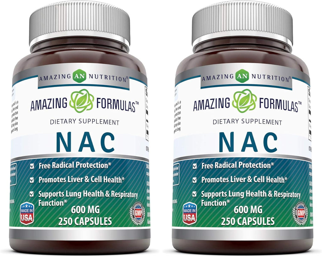 Amazing Formulas NAC 600 Mg | N-Acetyl Cysteine Supplement | Capsules | Non-GMO | Gluten Free | Made in USA (2 Pack, 250 Count)