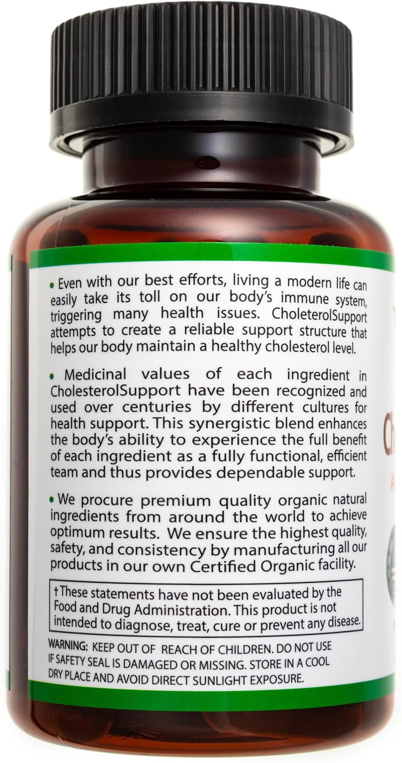 CholesterolSupport Heart Health Blend | USDA Organic Supplement w/Extracts of Green Tea, Dandelion, Bitter Melon, Moringa | 60-Day Supply | Vegan, Non-GMO, Gluten-Free, Made in USA