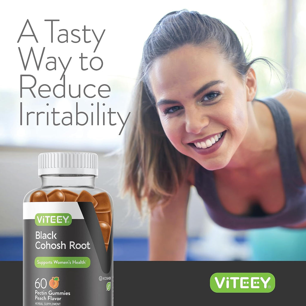 Viteey Black Cohosh Root Gummies - Menopause Relief for Hot Flashes and Night Sweats - Vegan, Gluten Free, Non-GMO - 60 Count